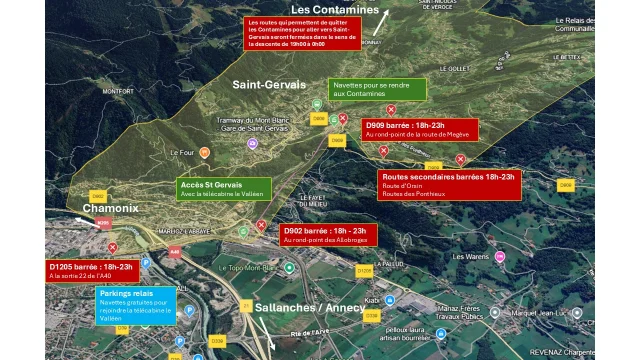 Plan des fermetures de route UTMB