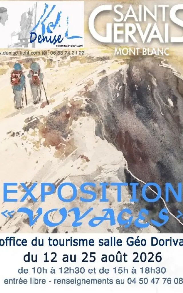 Affiche Exposition Voyages de Denise Kehl salle Géo Dorival à Saint-Gervais