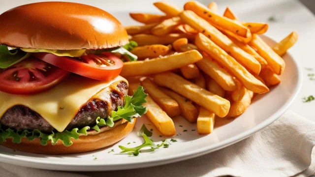 La Photo Realise Dune Assiette Avec Un Hamburger Savoureux Et Des Frites