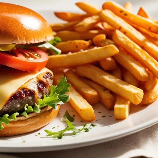 La Photo Realise Dune Assiette Avec Un Hamburger Savoureux Et Des Frites