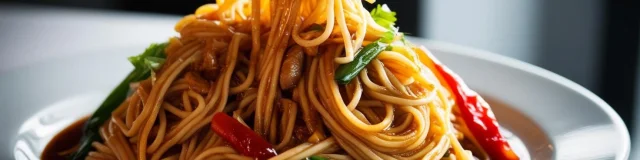 La Photo Realise Dune Assiette De Plat Asiatique De Nouilles Chinoises