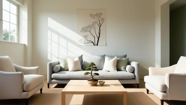 Salon Avec Un Beau Canape Et Une Table Basse Deux Fauteuils Dans Une Ambiance Zen Et Lumineuse 1