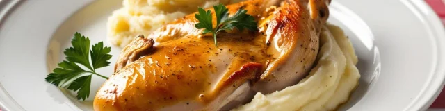 Une Image Realiste Dune Assiette Avec Du Poulet Et De La Puree Nappe A Carreaux