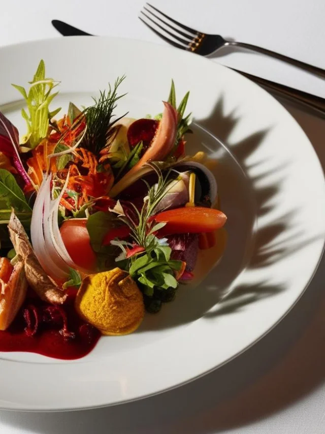 Une Image Realiste Dune Assiette De Plat Gastronomique Avec Nappe Blanche Et Verre De Vin