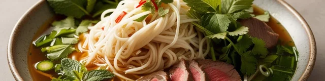 Une Image Realiste Dune Assiette De Specialites Vietnamiennes Avec Des Bo Bun