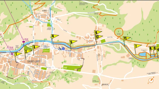 carte montrant un des parcours d'orientation de Saint-Lary avec des indices allant de 1 à 10
