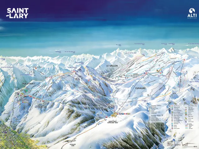 Plan des pistes de ski alpin et des remontées mécaniques de Saint-Lary Soulan