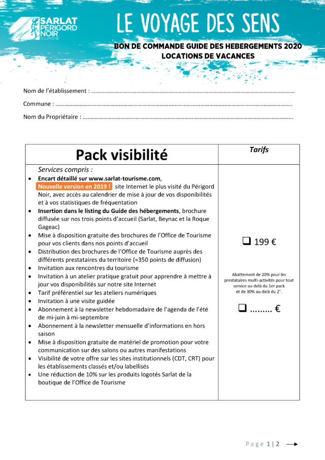 Bon de commande Locations de Vacances