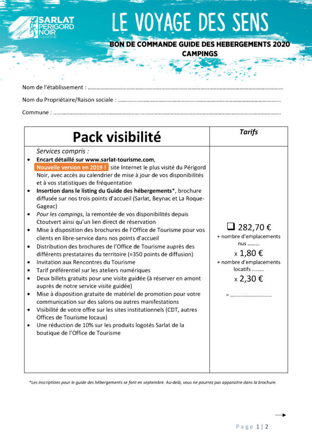 Bon de commande camping