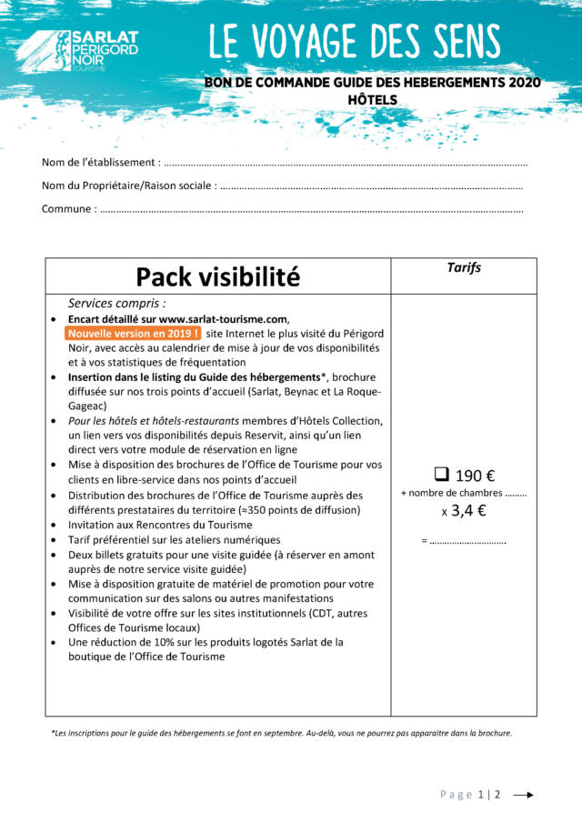Bon de Commande Hôtel 2020