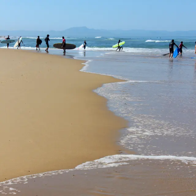 Écume et surfeurs