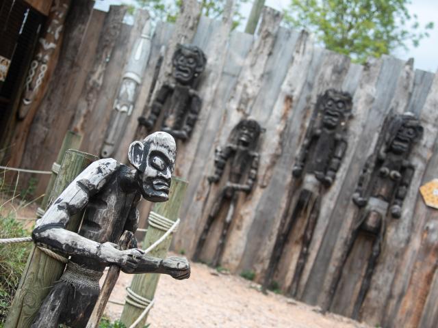 Sculpture en bois à l'entrée de Botropica