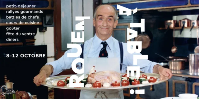 Rouen à table, affiche, ©Design Sans Titre 79 | Philippe Apeloig, 2025. Photographie : Claude Renoir / Sunset Boulevard via Getty Images / Benoît Eliot