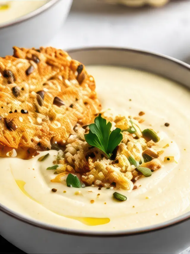 Entree Le Grand Repas - Crème Dubarry, croustillant au lin et chapelure à l’ail