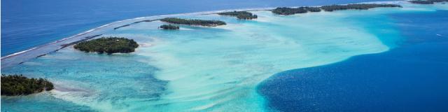 Aerial View Over motu in Bora Bora