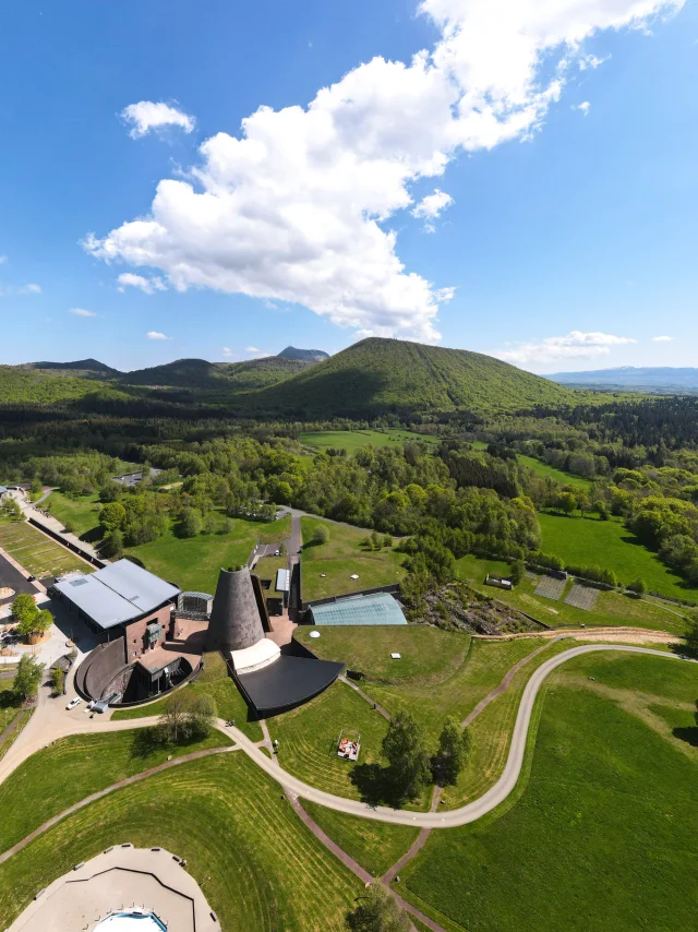 Aerial view of Vulcania Park at Saint-Ours-les-Roches
