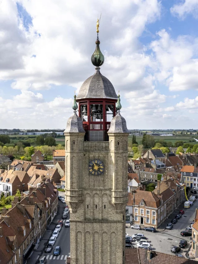 Beffroi et ville de Bergues vus de haut