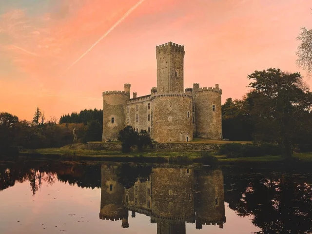 Sunset over Montbrun castle on the Richard the Lionheart route