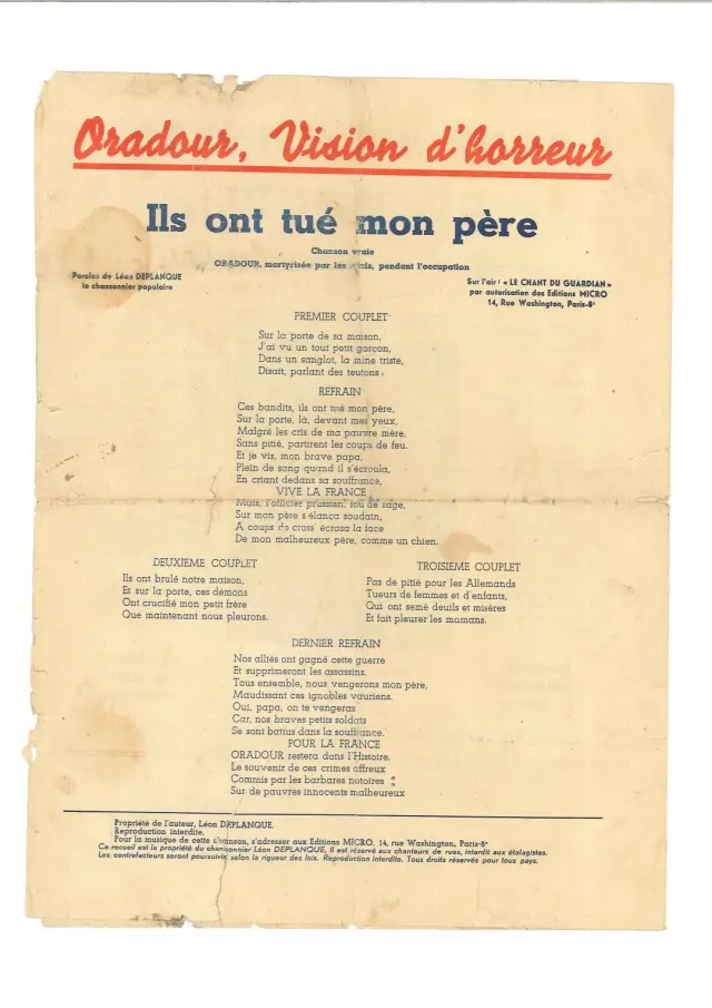 Complainte Oradour, vision d’horreur. Ils ont tué mon père. de Léon Deplanque
