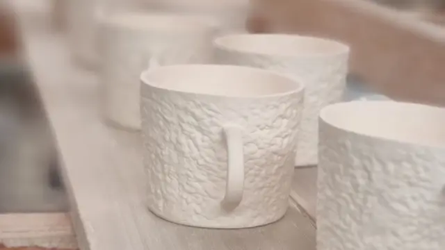 Porcelaine Carpenet factory shop in Saint-Léonard de Noblat: biscuit porcelain cups