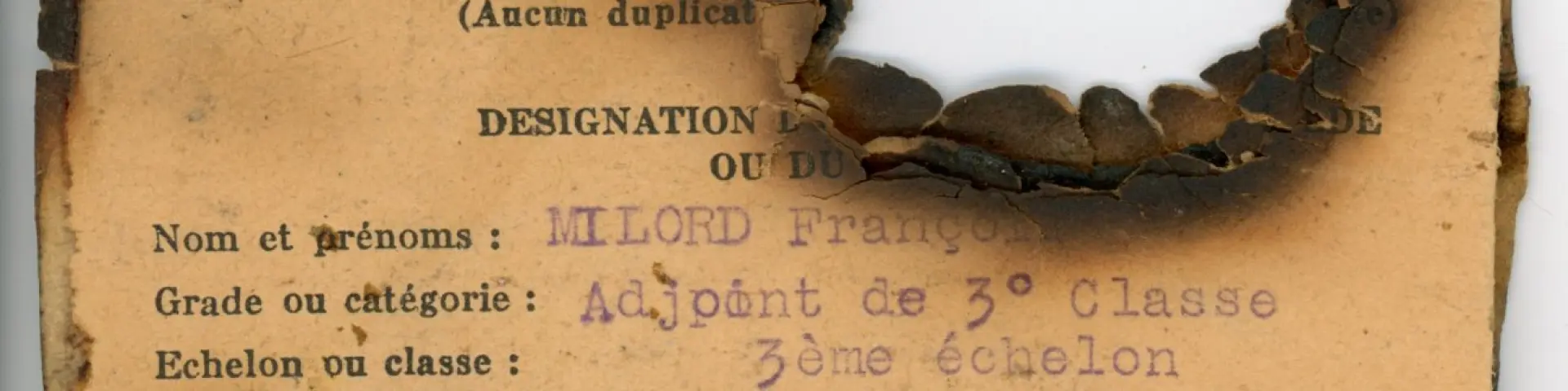 Document au nom de François Milord, victime du massacre d'Oradour-sur-Glane