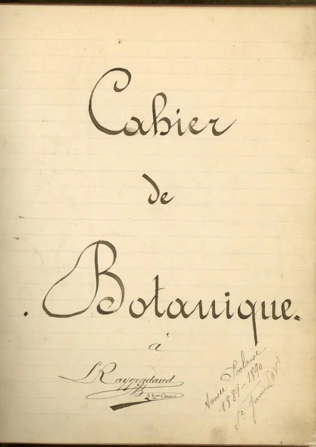 Page de titre d'un herbier retrouvé dans les ruines du village martyr d'Oradour-sur-Glane