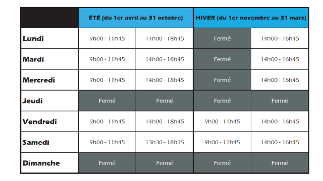 Horaires Dechetterie