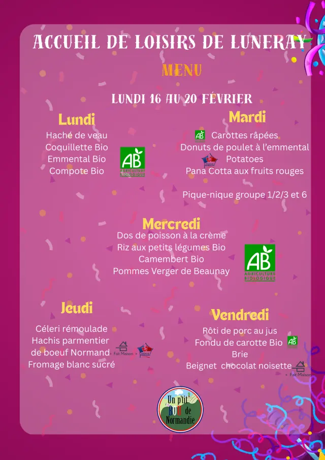 Menu Luneray