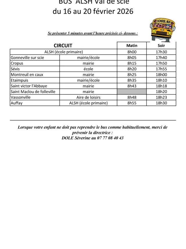 Horaires Bus Vacances Fevrier