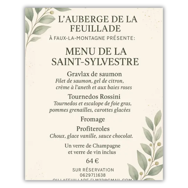Auberge de la Feuillade - Menu de la Saint-Sylvestre 1