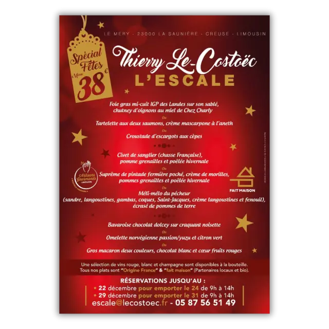 L'Escale - Menu Fêtes 2025