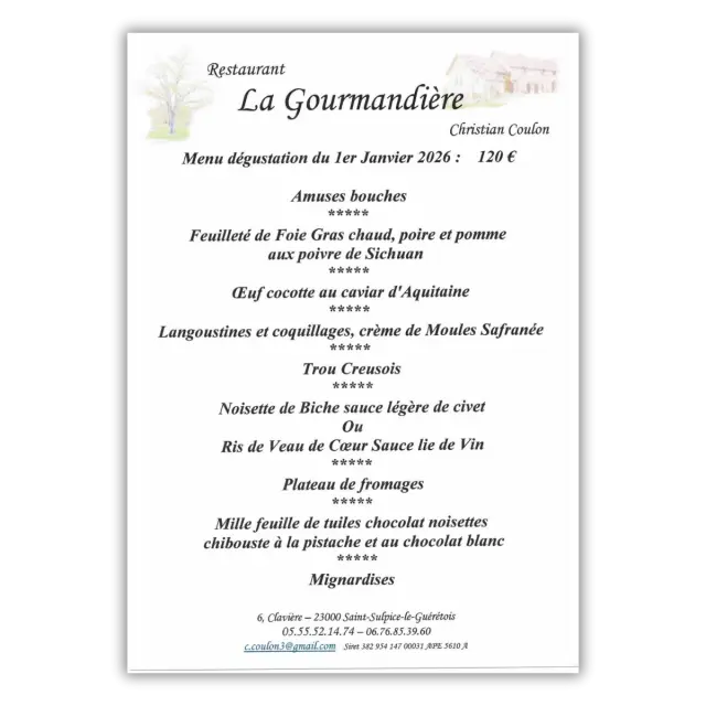 La Gourmandière -Menu 1er Janvier