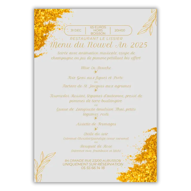 Menu du Nouvel An - Restaurant Le Lissier - 1