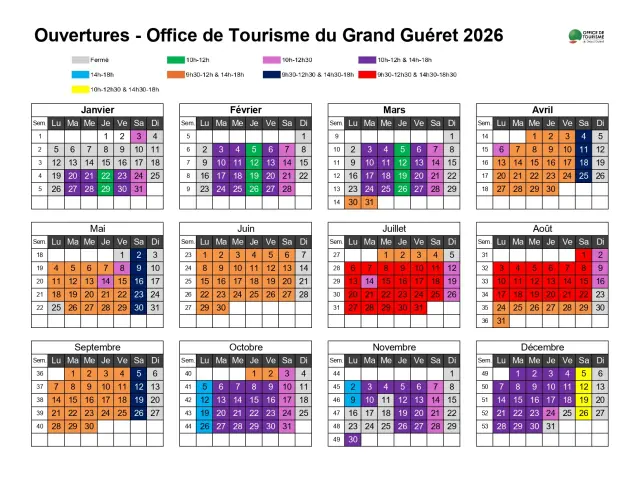 Calendriers Ouvertures 2026