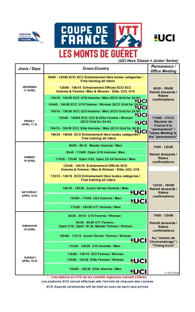 Programme Coupe De France Vtt Gueret 2026