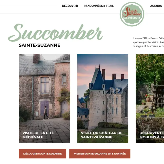 capture d'écran du site web de l'office de tourisme de Sainte-Suzanne les Coëvrons.