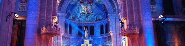 Vue du spectacle son & lumière Jeanne d'Arc à la Basilique Sainte-Jeanne d'Arc