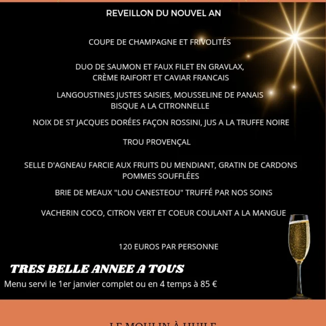 Menu Réveillon Moulin à Huile