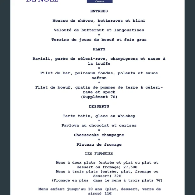 Menu De Noel La Fleur Bleue