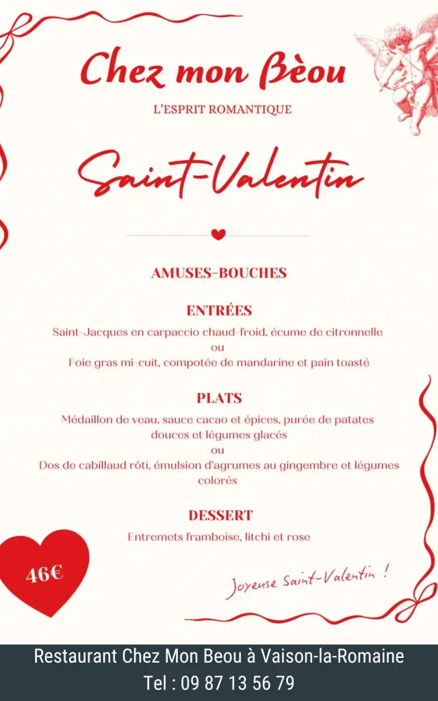 Menu Saint Valentin Chez Mon Beou