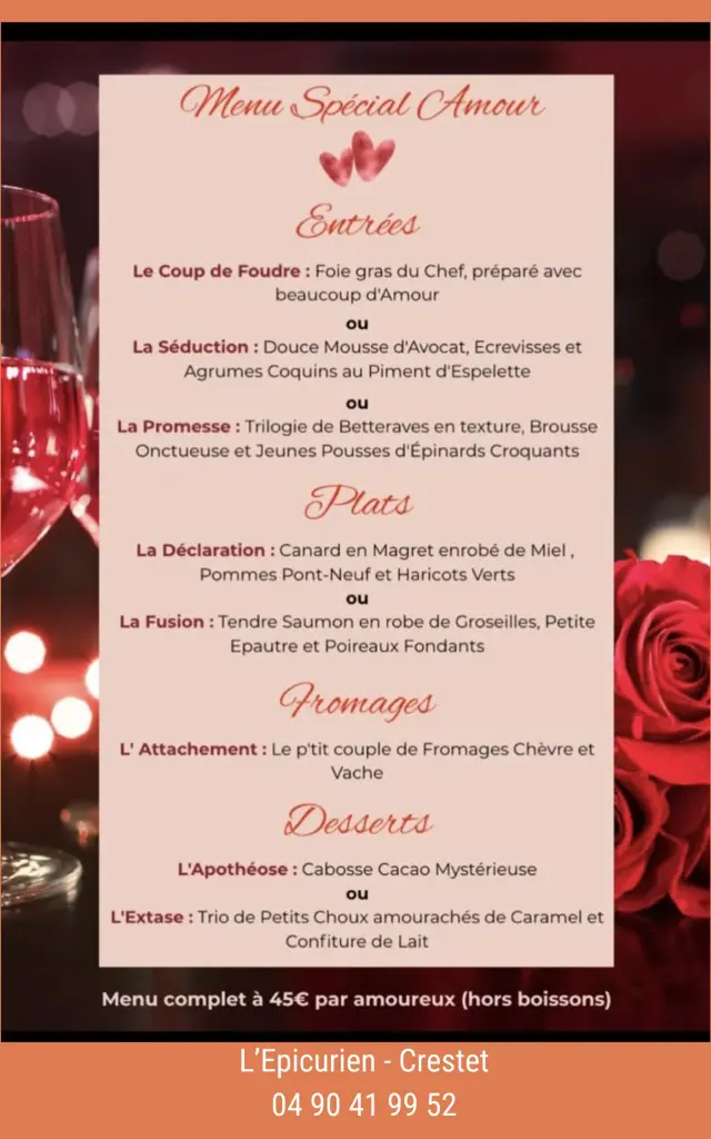 Menu Saint Valentin Epicurien