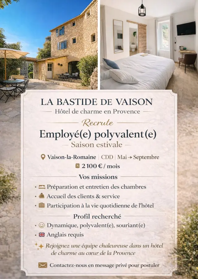Offre d'emploi Bastide de Vaison 2026