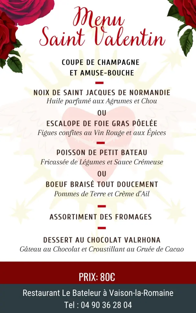 Menu Saint Valentin Le Bateleur