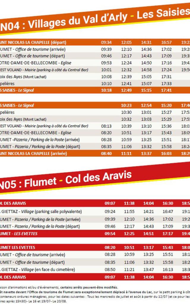 Horaires Navettes gratuites Eté 2023