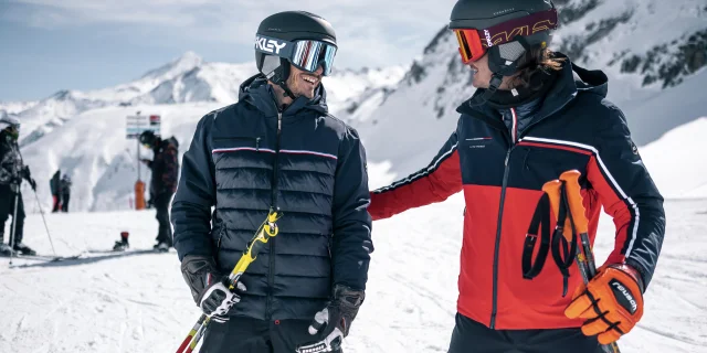 Skiers and snowboarders on the slopes of Val d'Isère