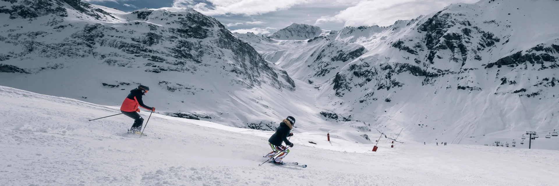 Skiers and snowboarders on the slopes of Val d'Isère