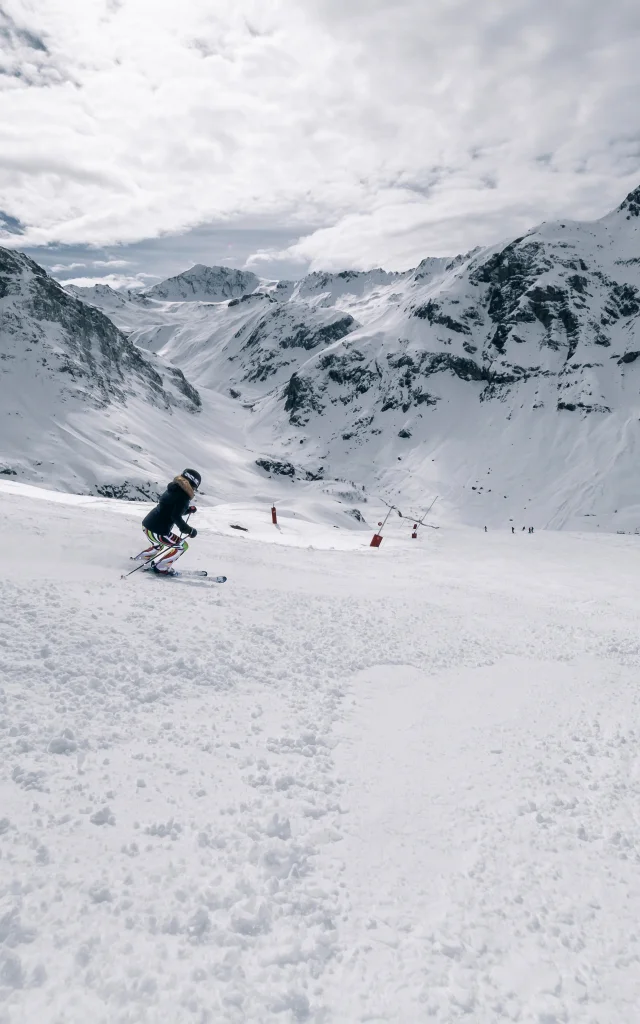 Skiers and snowboarders on the slopes of Val d'Isère