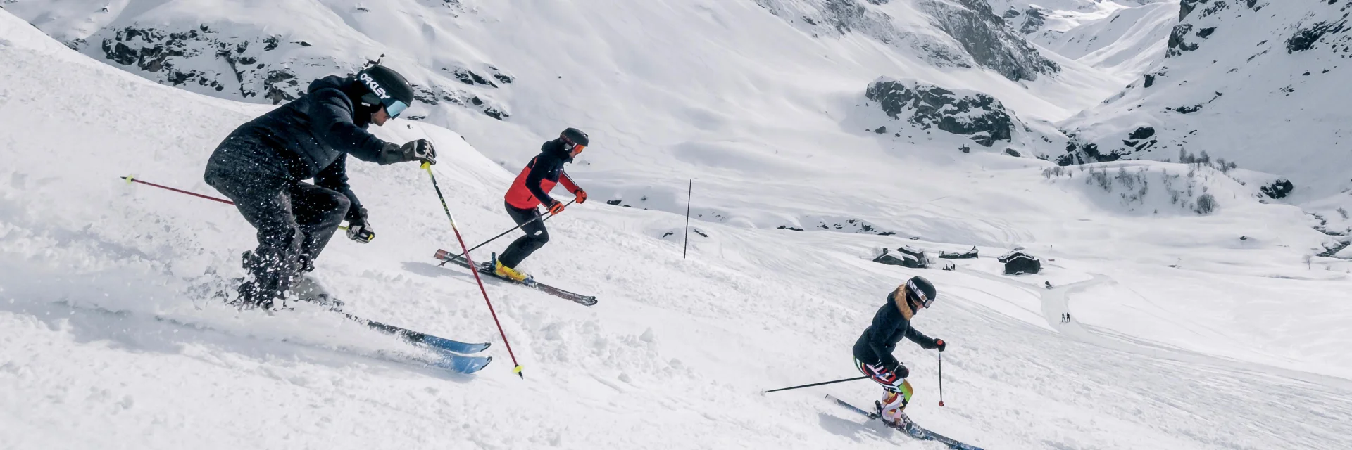 Skiers and snowboarders on the slopes of Val d'Isère