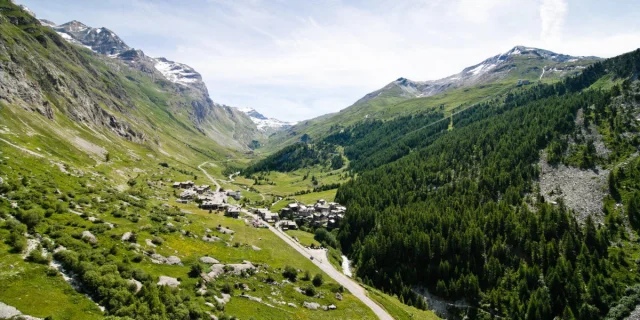 Vue aérienne du village en été