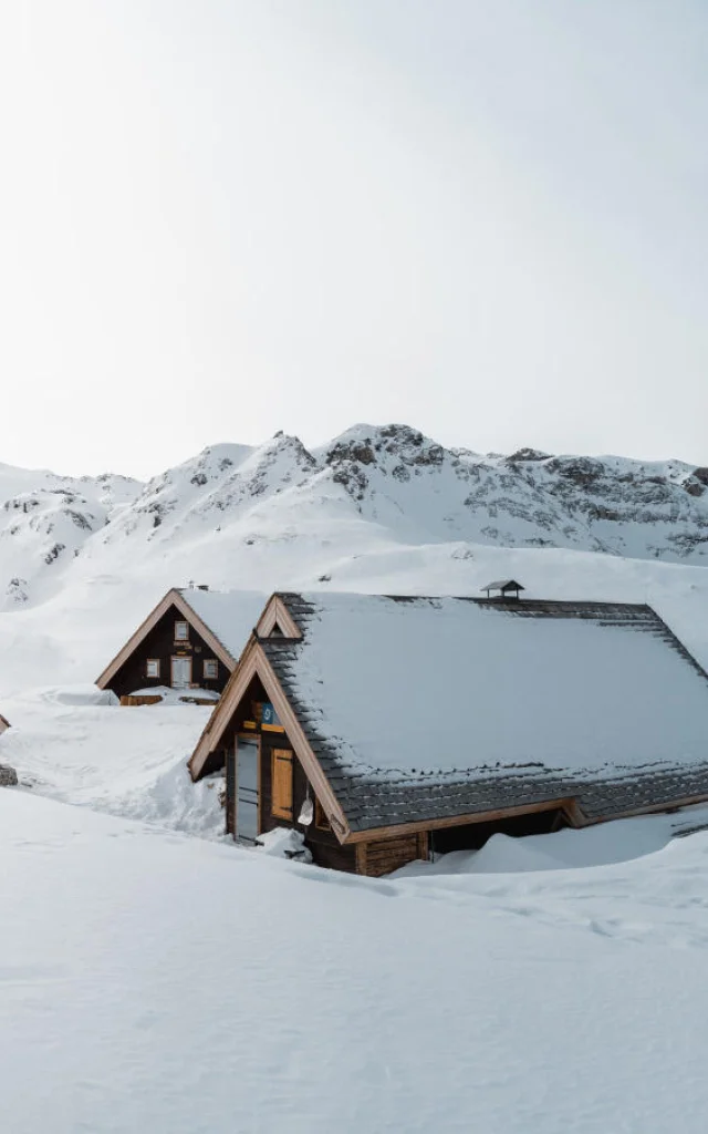 Fond des Fours refuge in winter under the snow in Val d'Isère